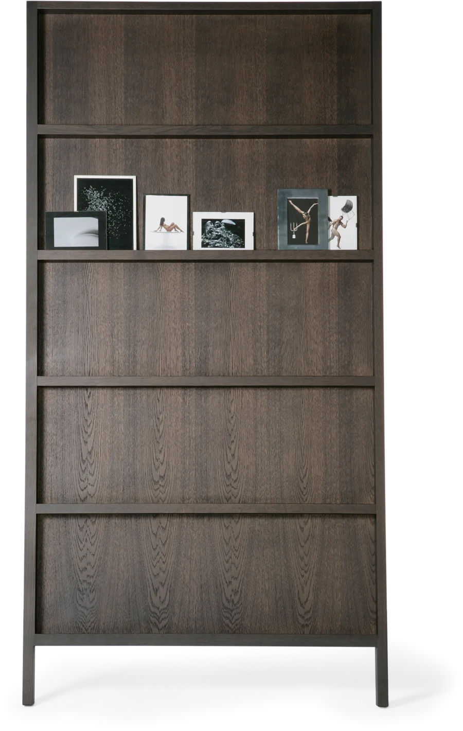 Oblique bookshelf small dark wood front side